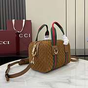 Okify Gucci Mini GG Handbag Brown Suede 20x13x13cm - 4