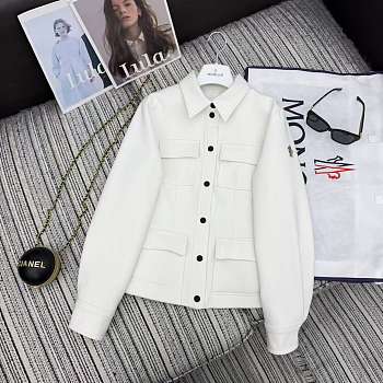 Okify Moncler White Lapel Coat With Multiple Pockets