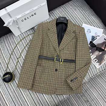 Okify Celine Houndstooth Vest Jacket With A Belt 
