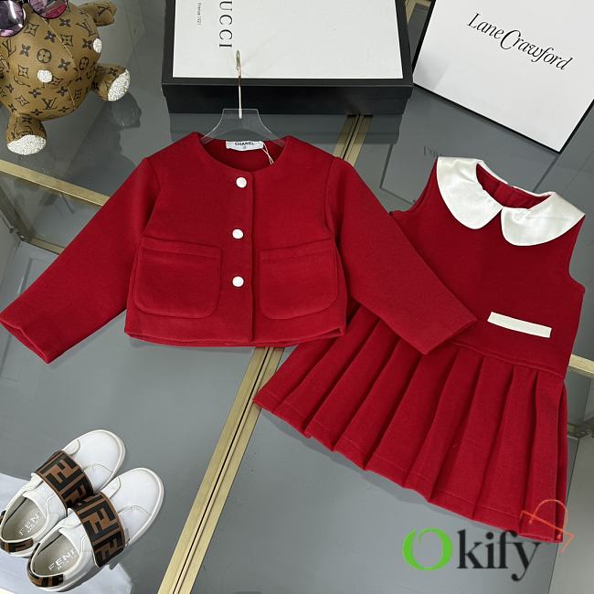 Okify CC Set Of Kid Dress And Jacket Red - 1