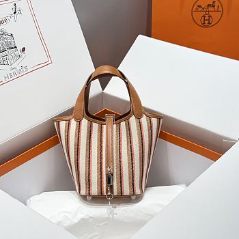 Okify Hermes Picotin Lock Bag Stripe Brown 18cm