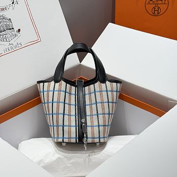 Okify Hermes Picotin Lock Bag Plaid Black 18cm