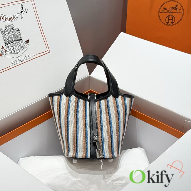 Okify Hermes Picotin Lock Bag Stripe Black 18cm - 1