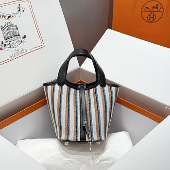 Okify Hermes Picotin Lock Bag Stripe Black 18cm