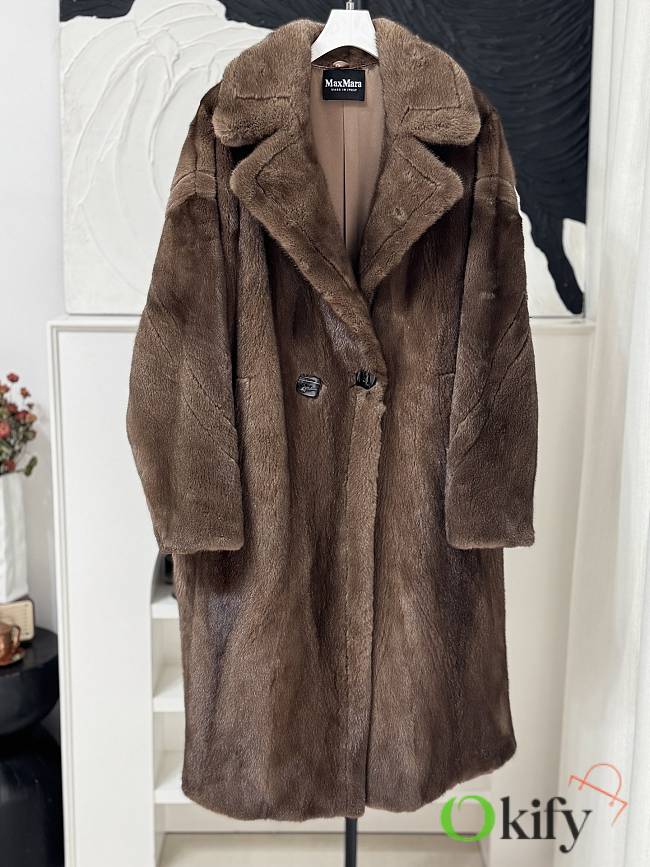Okify Max Mara Long Fur Coat Brown - 1