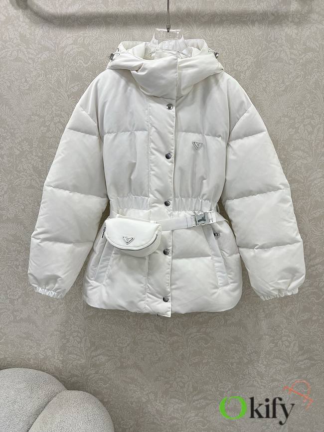 Okify Prada White Goose Down Jacket With Waist Bag For Women - 1