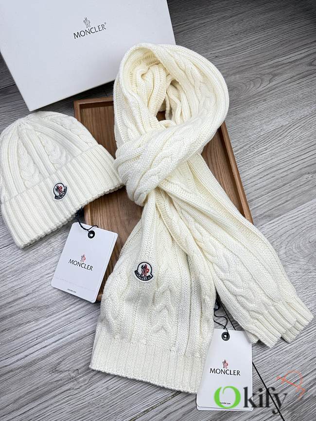 Okify Moncler Set White Beanie And Scarf 1 - 1