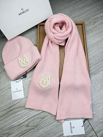 Okify Moncler Set Pink Beanie And Scarf 2