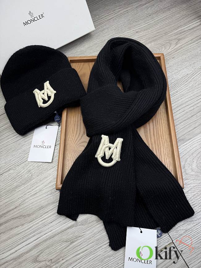 Okify Moncler Set Black Beanie And Scarf 2 - 1