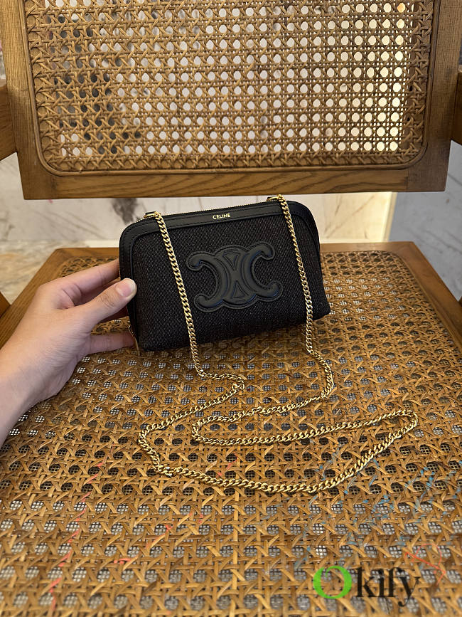 Okify Celine Clutch On Chain Cuir Triomphe In Denim Dark Gray 16.5x11x8cm - 1