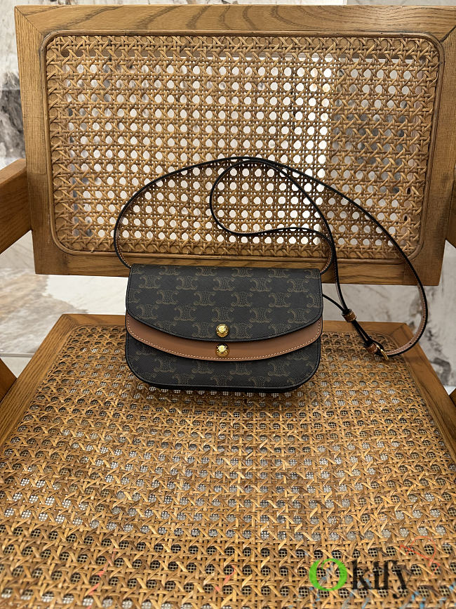 Okify Celine Due Wallet On Strap In Triomphe Canvas And Calfskin 20x13x6cm - 1