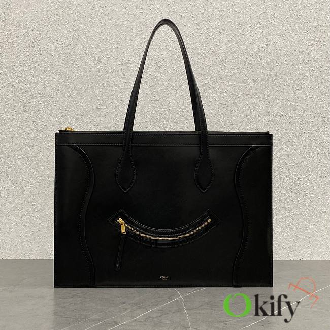 Okify Celine Flat Cabas New Luggage Bag In Glossy Calfskin Black 44.5x31.5x0.5cm - 1