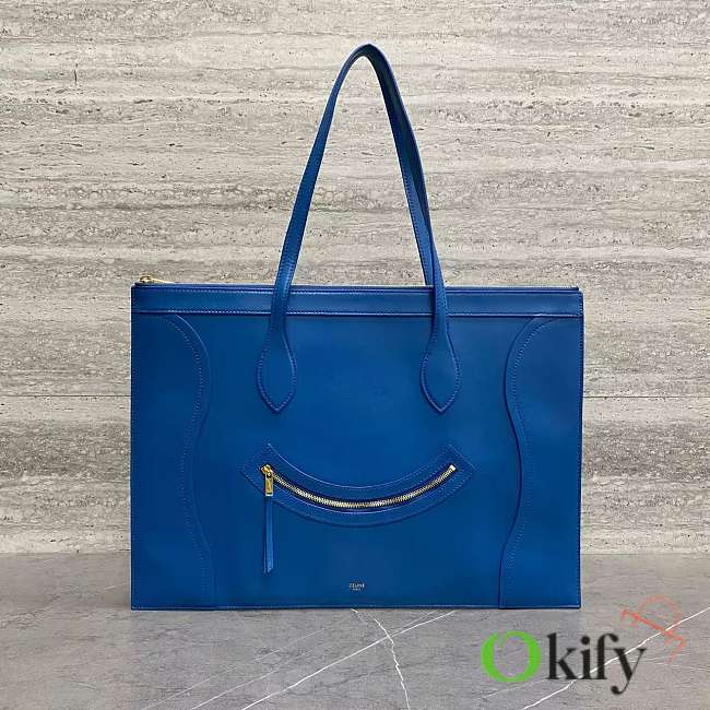 Okify Celine Flat Cabas New Luggage Bag In Glossy Calfskin Blue 44.5x31.5x0.5cm - 1