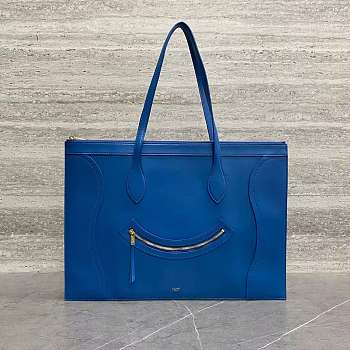 Okify Celine Flat Cabas New Luggage Bag In Glossy Calfskin Blue 44.5x31.5x0.5cm