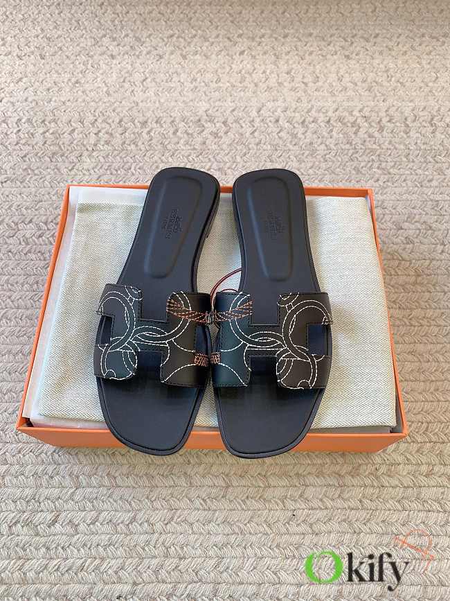 Okify Hermes Black Slides 26814 - 1