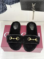 Okify Gucci Horsebit Women Wool Slippers Black - 1