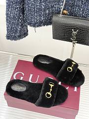 Okify Gucci Horsebit Women Wool Slippers Black - 5