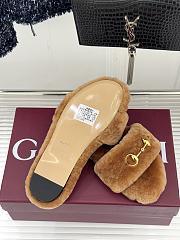 Okify Gucci Horsebit Women Wool Slippers Brown - 5