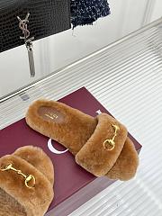 Okify Gucci Horsebit Women Wool Slippers Brown - 4