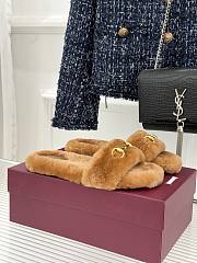 Okify Gucci Horsebit Women Wool Slippers Brown - 3