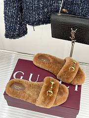 Okify Gucci Horsebit Women Wool Slippers Brown - 2
