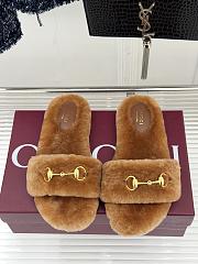 Okify Gucci Horsebit Women Wool Slippers Brown - 1