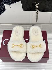 Okify Gucci Horsebit Women Wool Slippers White - 1
