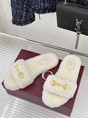 Okify Gucci Horsebit Women Wool Slippers White - 6