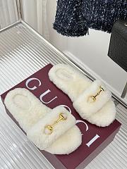 Okify Gucci Horsebit Women Wool Slippers White - 5