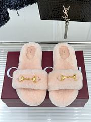 Okify Gucci Horsebit Women Wool Slippers Pink - 1