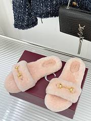 Okify Gucci Horsebit Women Wool Slippers Pink - 6