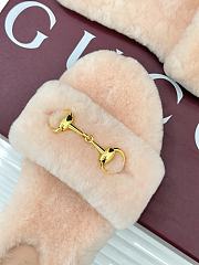 Okify Gucci Horsebit Women Wool Slippers Pink - 5