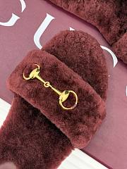 Okify Gucci Horsebit Women Wool Slippers Red - 6