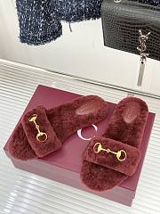 Okify Gucci Horsebit Women Wool Slippers Red - 3