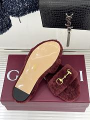 Okify Gucci Horsebit Women Wool Slippers Red - 2