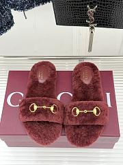 Okify Gucci Horsebit Women Wool Slippers Red - 1