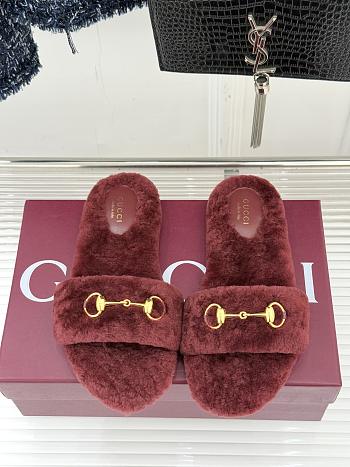 Okify Gucci Horsebit Women Wool Slippers Red