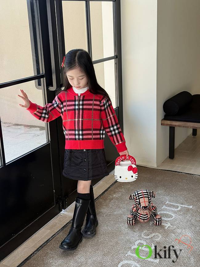 Okify Burberry Red Plaid Kid Sweater - 1