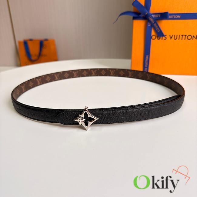 Okify Louis Vuitton Black Belt Silver Hardware 2cm - 1