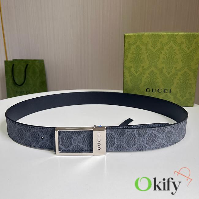 Okify Gucci Black Belt Silver Hardware 3.5cm - 1