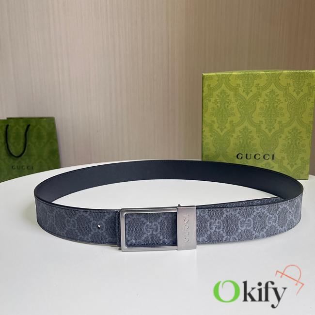 Okify Gucci Black Belt Vintage Silver Hardware 3.5cm - 1