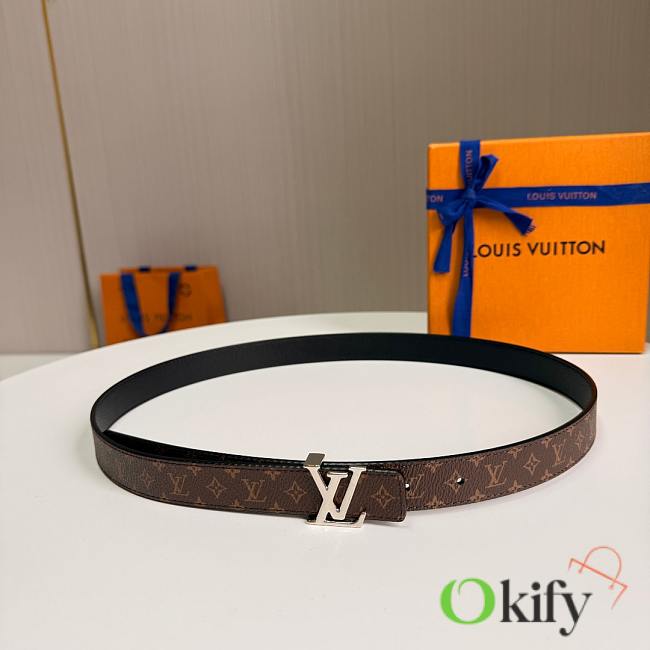 Okify Louis Vuitton Brown Monogram Belt Silver Hardware 2.5cm - 1