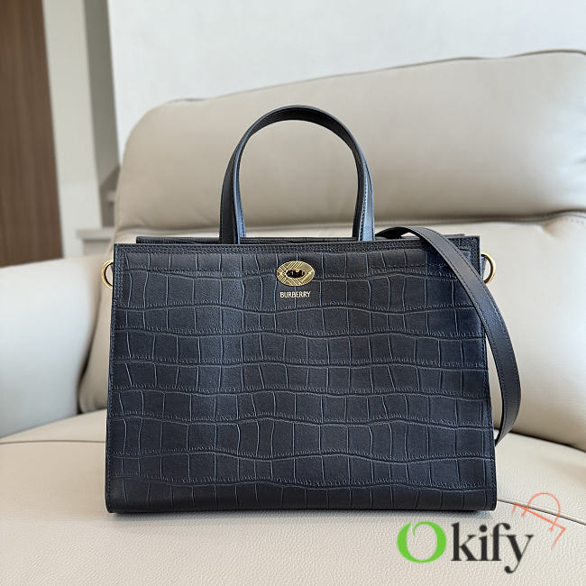 Okify Burberry Cotswolds Tote Bag Black Crocodile 30.5x22.5x13cm - 1