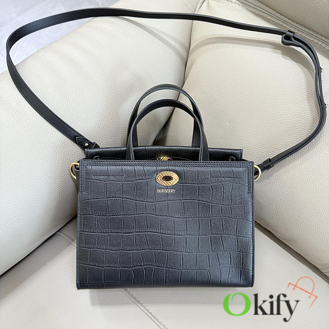 Okify Burberry Cotswolds Tote Bag Black Crocodile 24.5x19.5x13cm - 1
