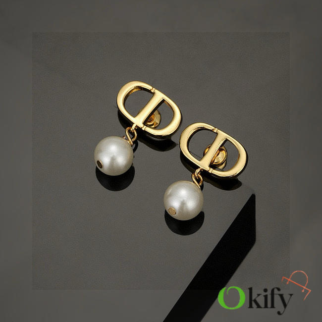 Okify Dior Gold Earrings With Pearl - 1