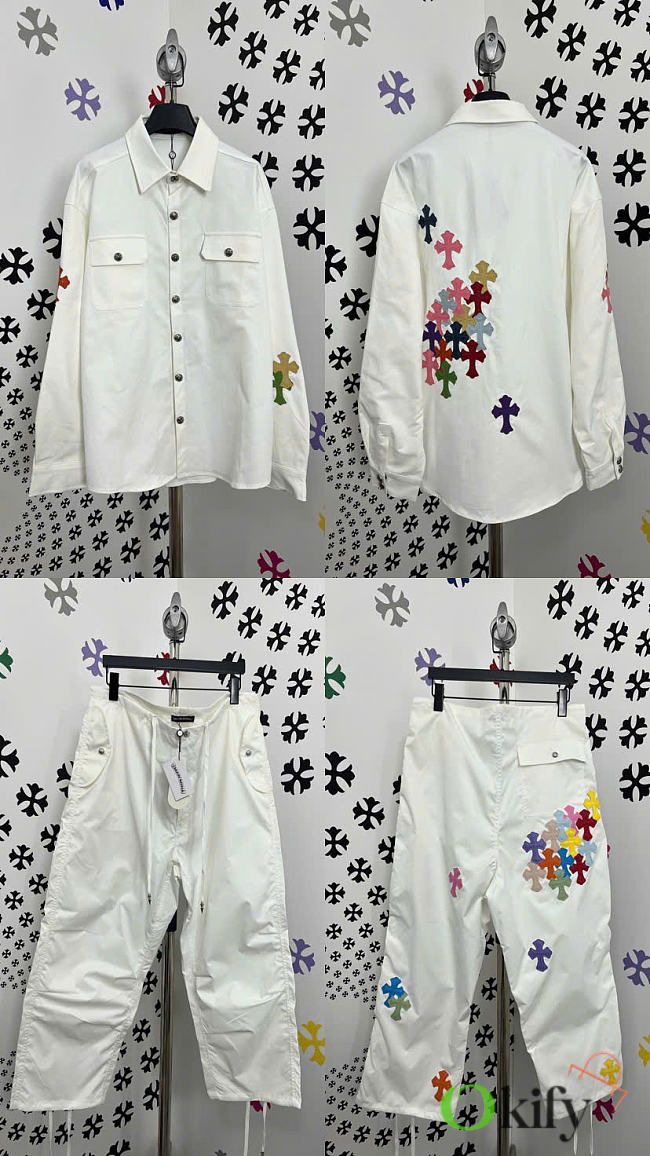 Okify Chrome Heart Set White Shirt And Trousers - 1