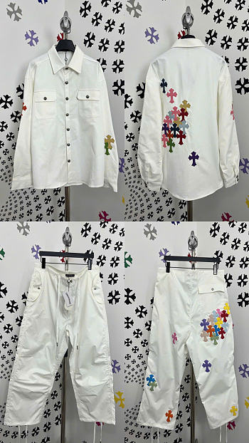 Okify Chrome Heart Set White Shirt And Trousers
