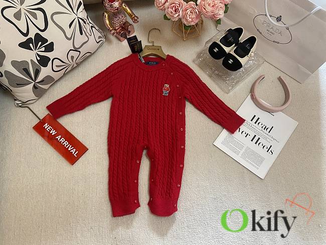 Okify Polo Ralph Lauren Red Kids Cable Knit Romper  - 1