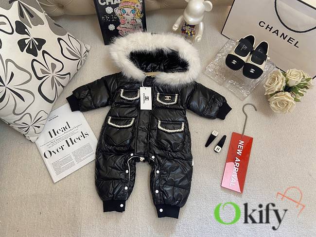 Okify CC Kid Black Hooded Fleece-Lined Down Jumpsuit - 1