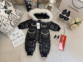 Okify CC Kid Black Hooded Fleece-Lined Down Jumpsuit